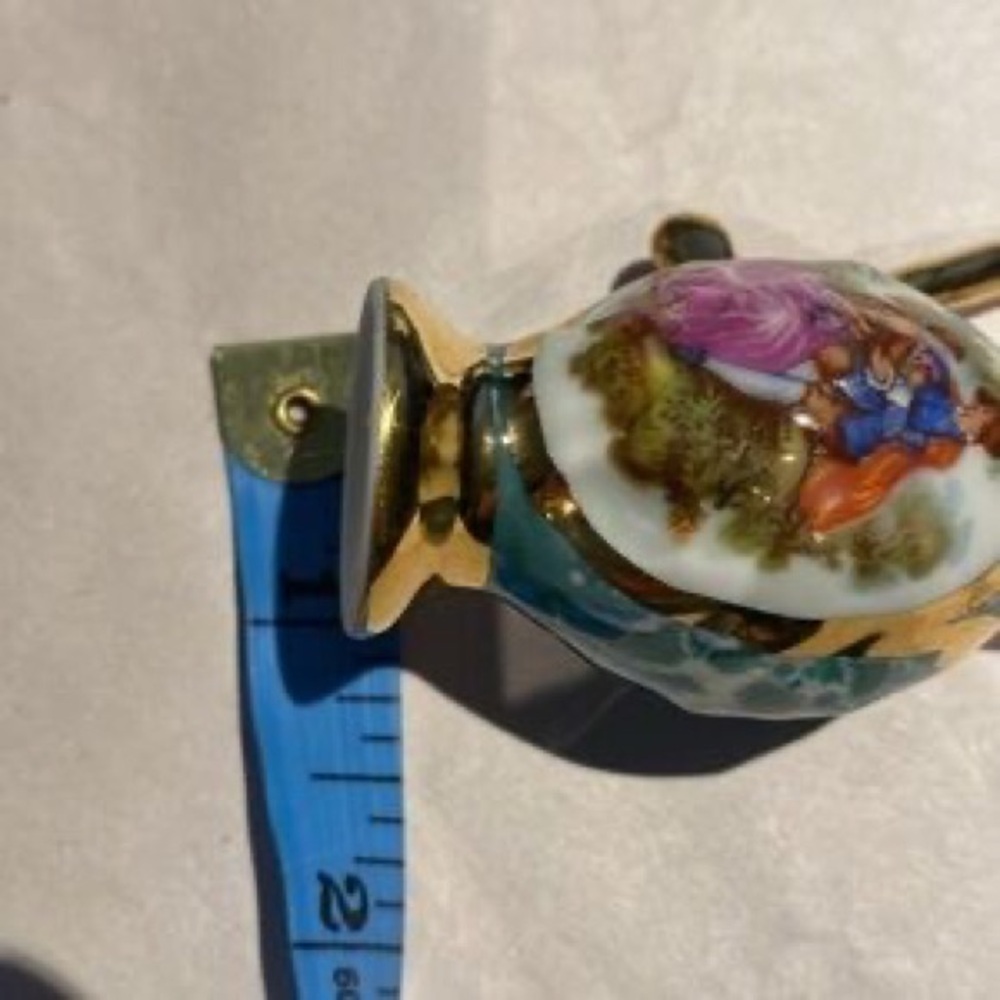 Teal and Gold Porcelain Decorative Ewer with Romantic Scene - Picture 5 of 5